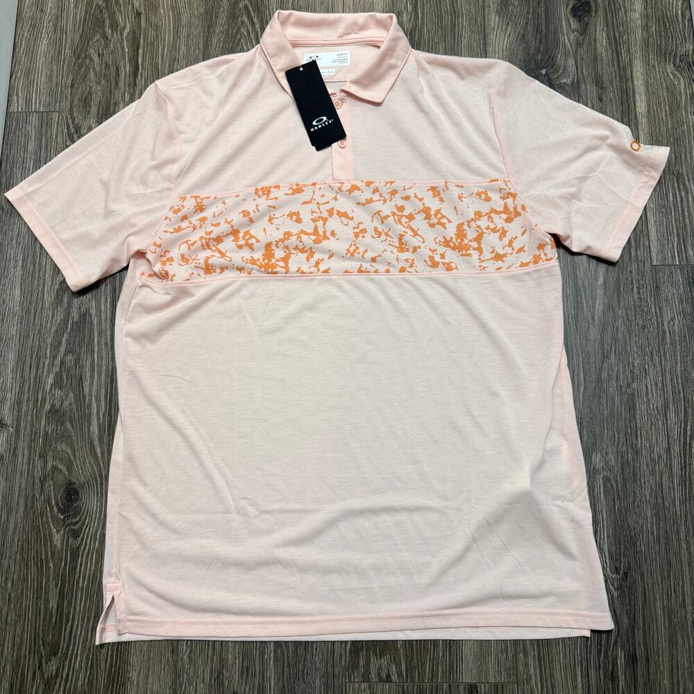 Oakley Men's XL Polo Shirt Pastel Orange Sand Print Hydrolix NWT Golf Top